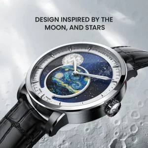 AGELOCER Original Astronomer Watch Van Gogh Oil Painting Men Luxury Automatic Mechanical Moon Phase Watch Birthday Gift for Men