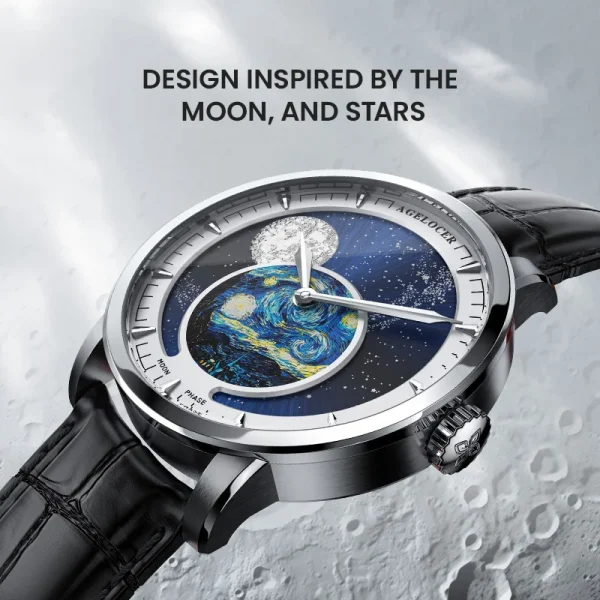 AGELOCER Original Astronomer Watch Van Gogh Oil Painting Men Luxury Automatic Mechanical Moon Phase Watch Birthday Gift for Men