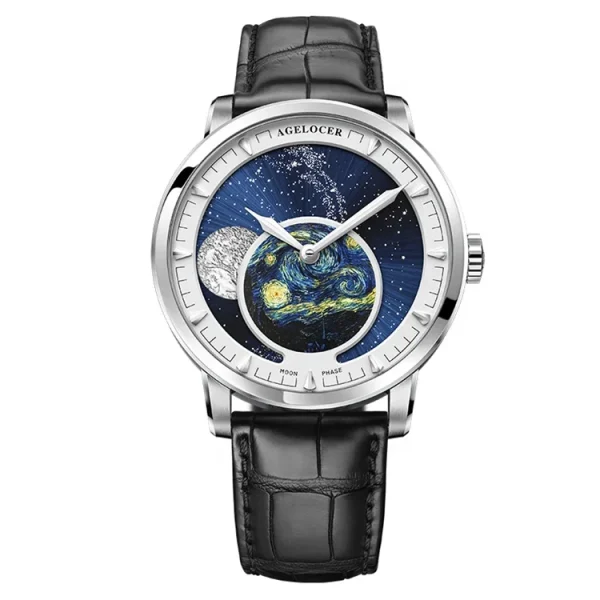 AGELOCER Original Astronomer Watch Van Gogh Oil Painting Men Luxury Automatic Mechanical Moon Phase Watch Birthday Gift for Men - Image 6