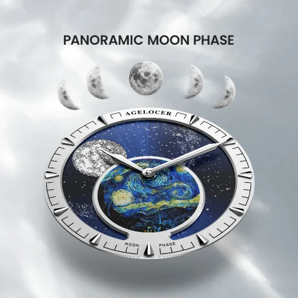 AGELOCER Original Astronomer Watch Van Gogh Oil Painting Men Luxury Automatic Mechanical Moon Phase Watch Birthday Gift for Men - Image 2